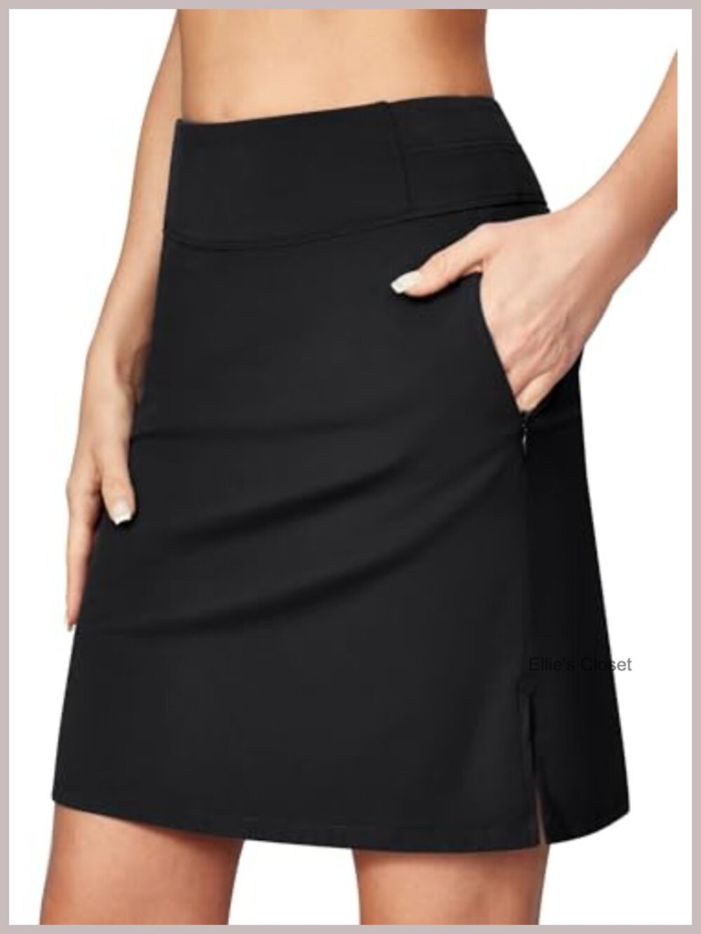 Knee Length Skort with Pockets High Waist Golf Tennis Skirt Built-in Shorts
